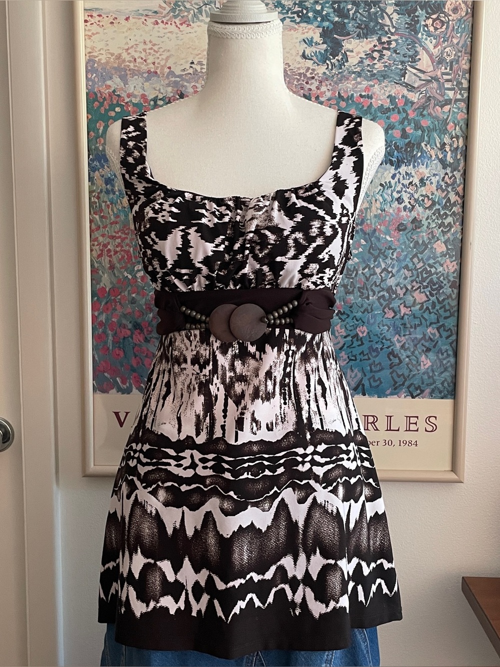 Vintage Y2K Wrapper Babydoll Tank Top Large Brown White Boho Western Festival